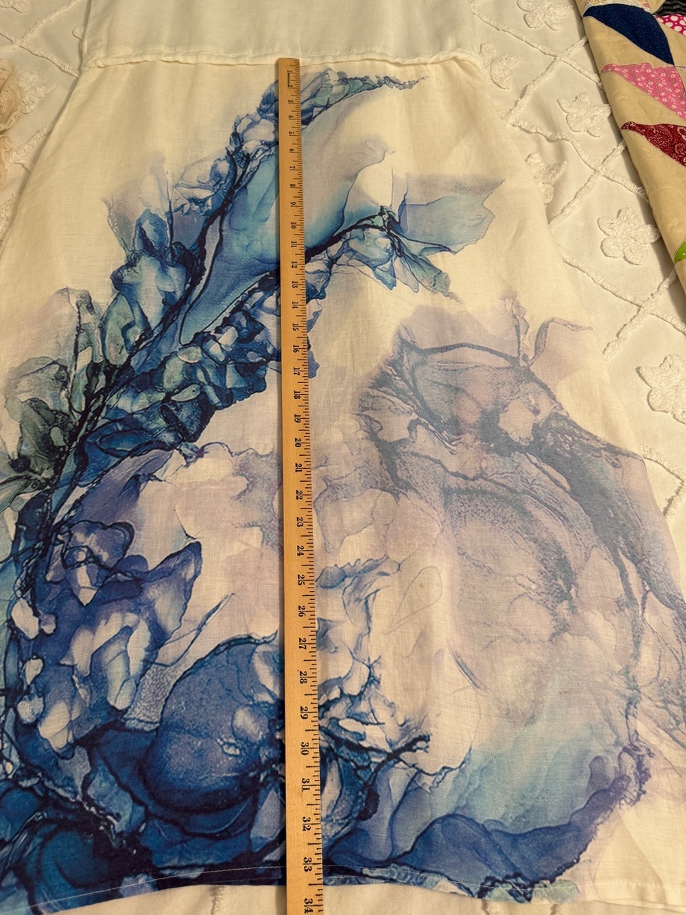 Luukaa 100% Linen Abstract Blue & White Floral Sleeveless Maxi Dress US 8 - Picture 6 of 12